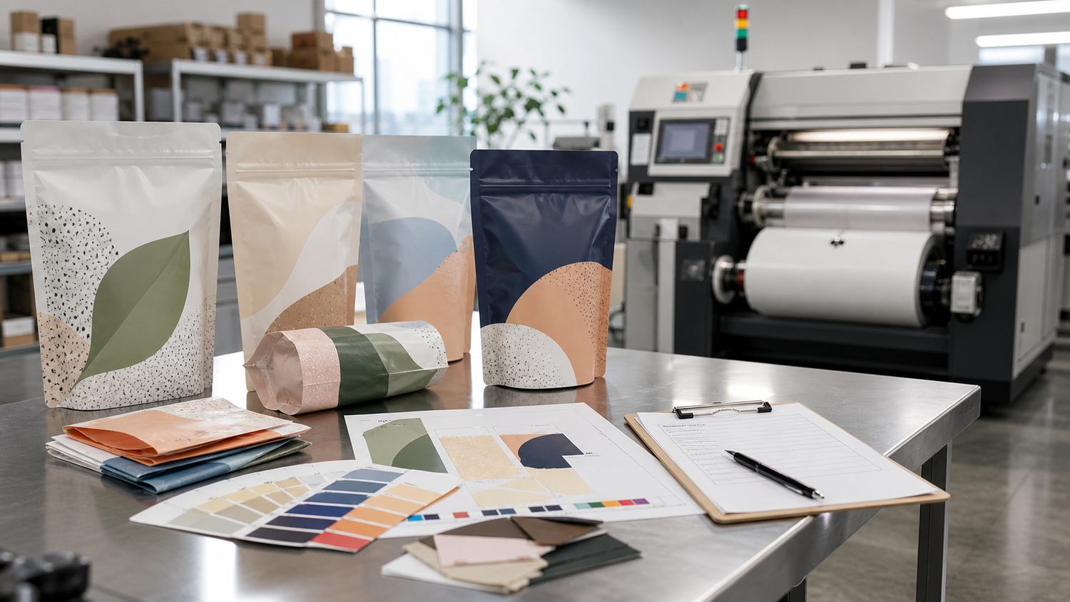 Low MOQ custom flexible packaging production setup for a new CPG brand launch