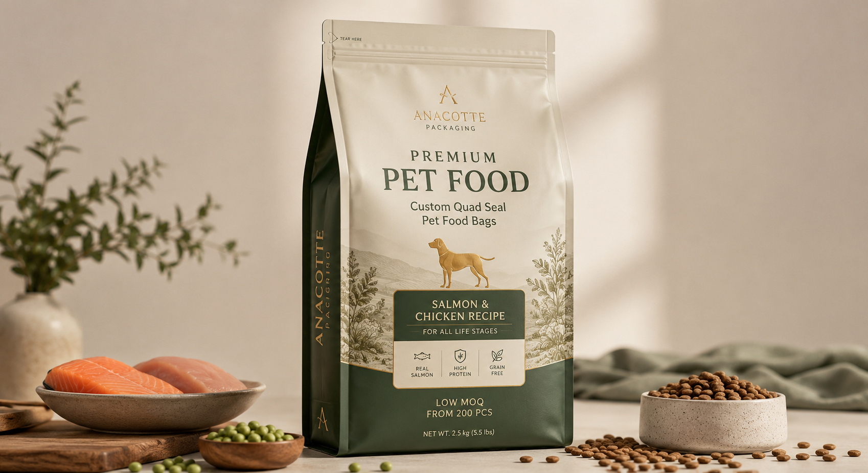 Quad Seal Pet Food Packaging Bags | Custom Printed Pet Pouches
