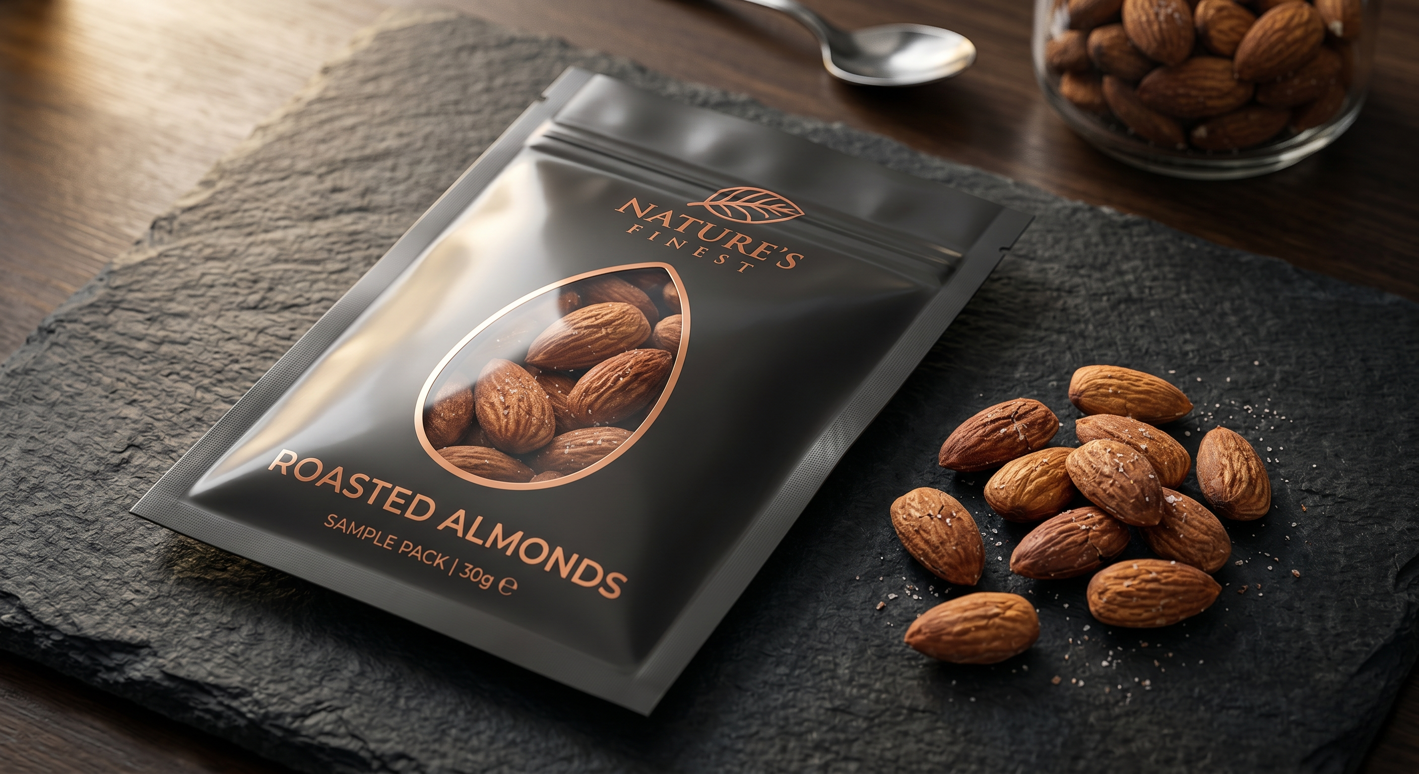 1 oz / 30g Custom Flat Pouch with Window for Nut Samples | High-Barrier Snack Sachet