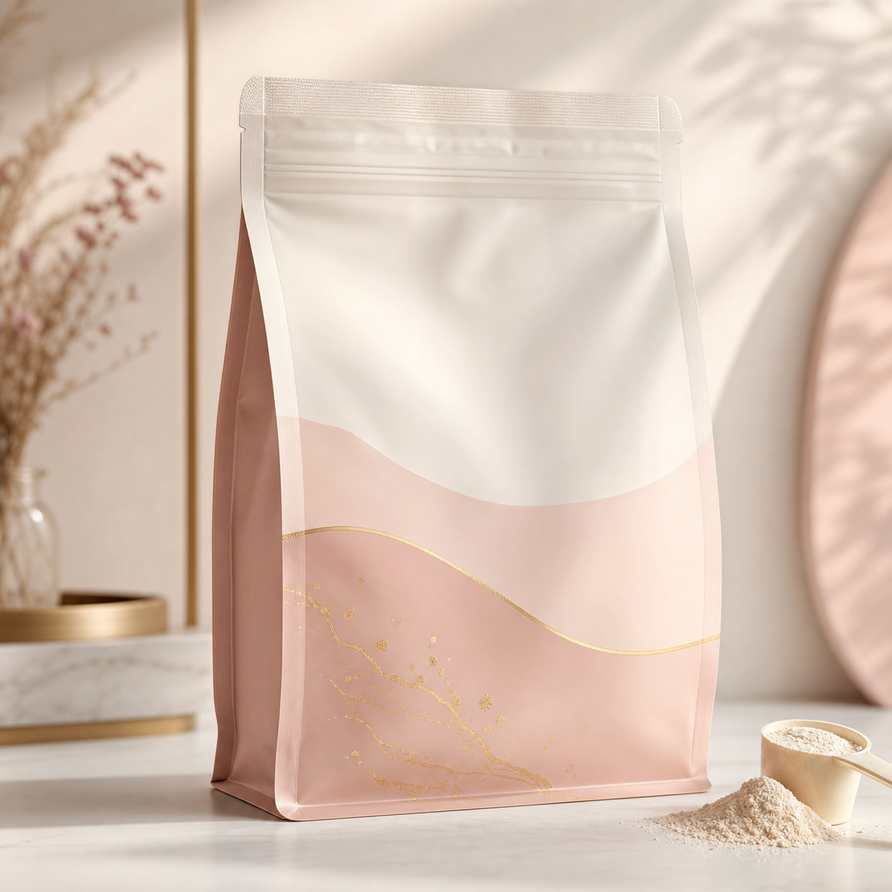 Custom collagen protein powder flat bottom pouch