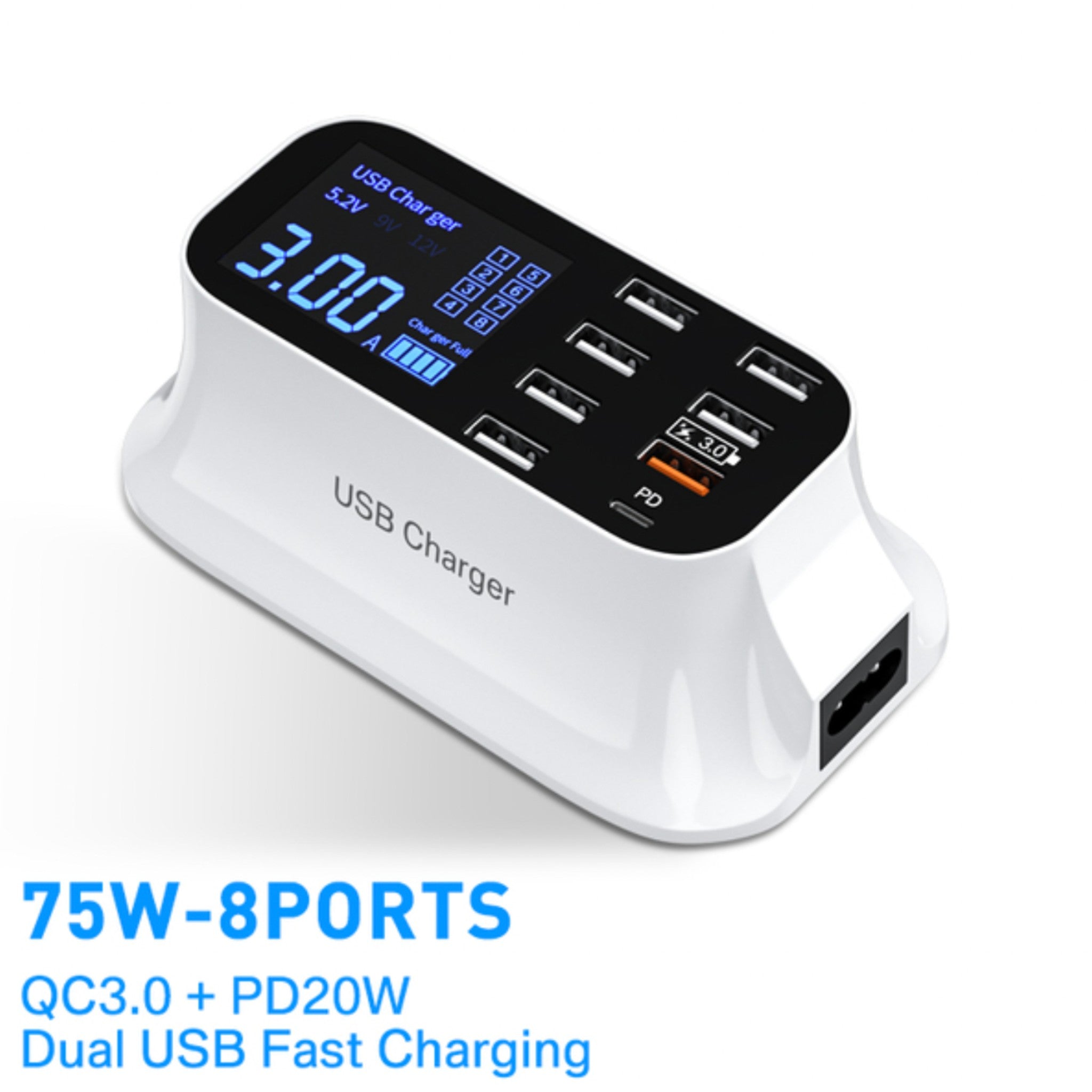 8 Port LED Display, Fast Charger, for iPhone 13 12, Xiaomi, Huawei, Samsung Anacotte