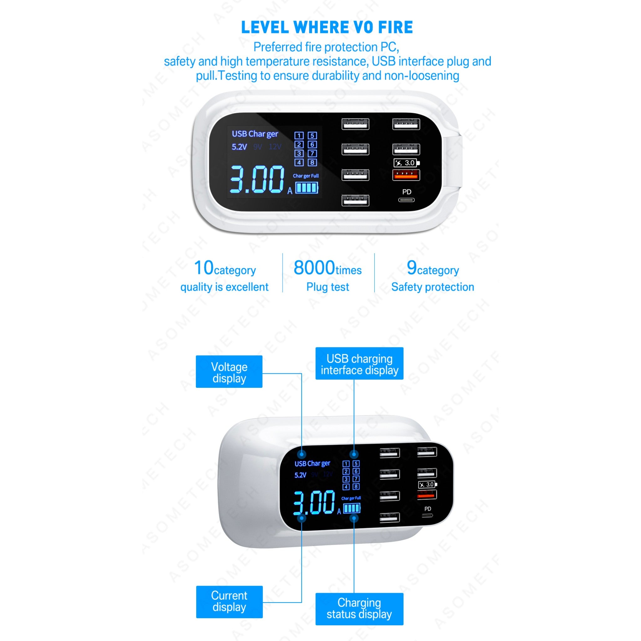 8 Port LED Display, Fast Charger, for iPhone 13 12, Xiaomi, Huawei, Samsung Anacotte