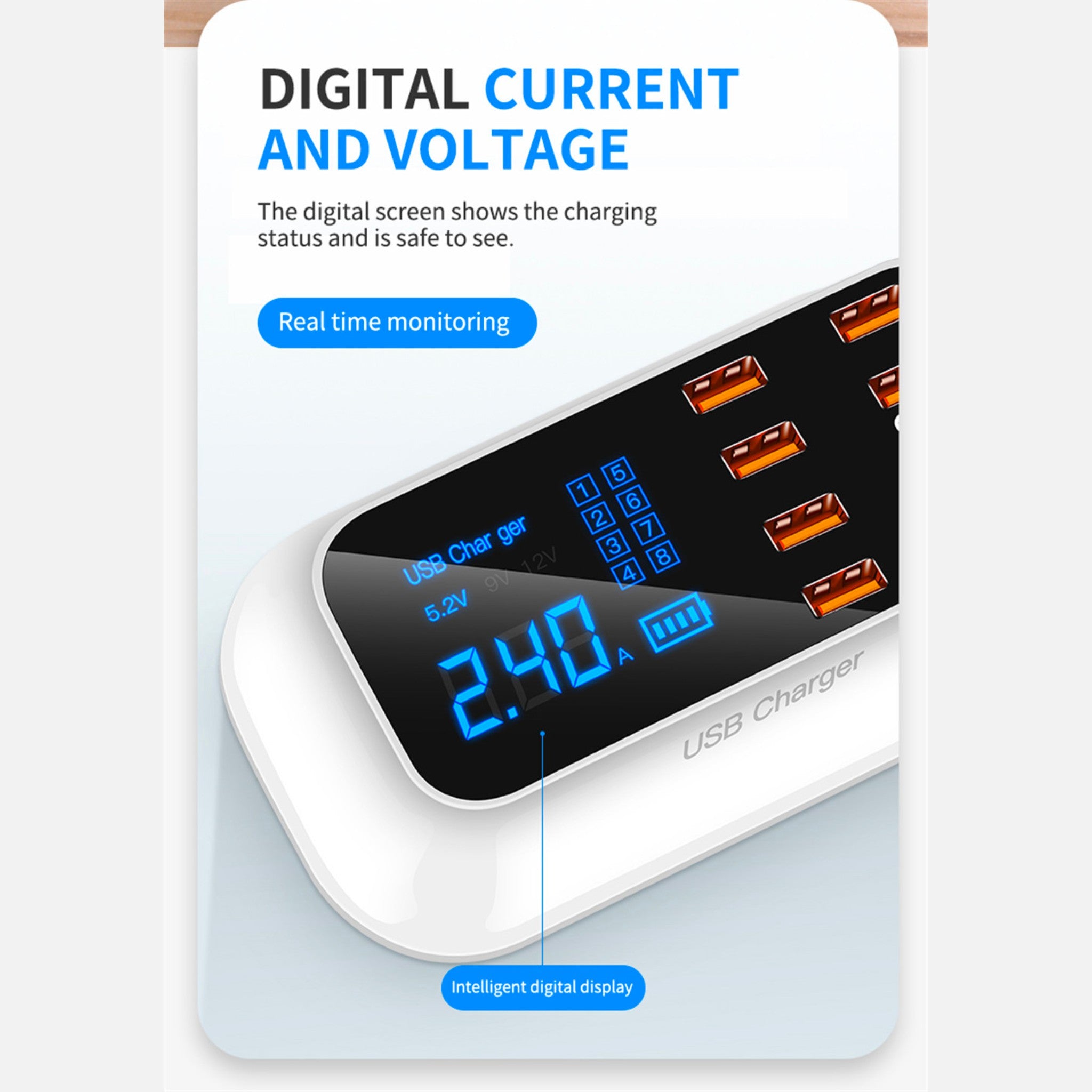 8 Port LED Display, Fast Charger, for iPhone 13 12, Xiaomi, Huawei, Samsung Anacotte