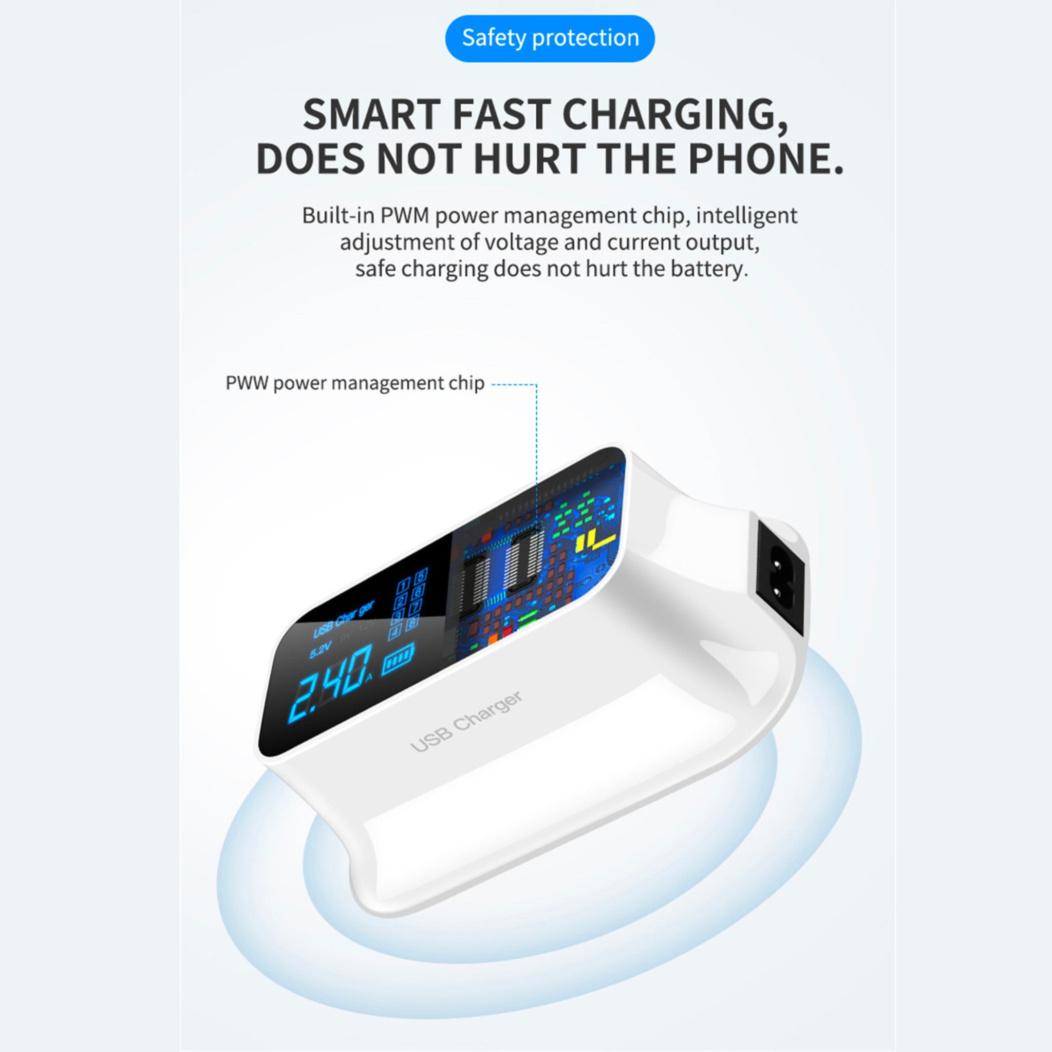 8 Port LED Display, Fast Charger, for iPhone 13 12, Xiaomi, Huawei, Samsung Anacotte