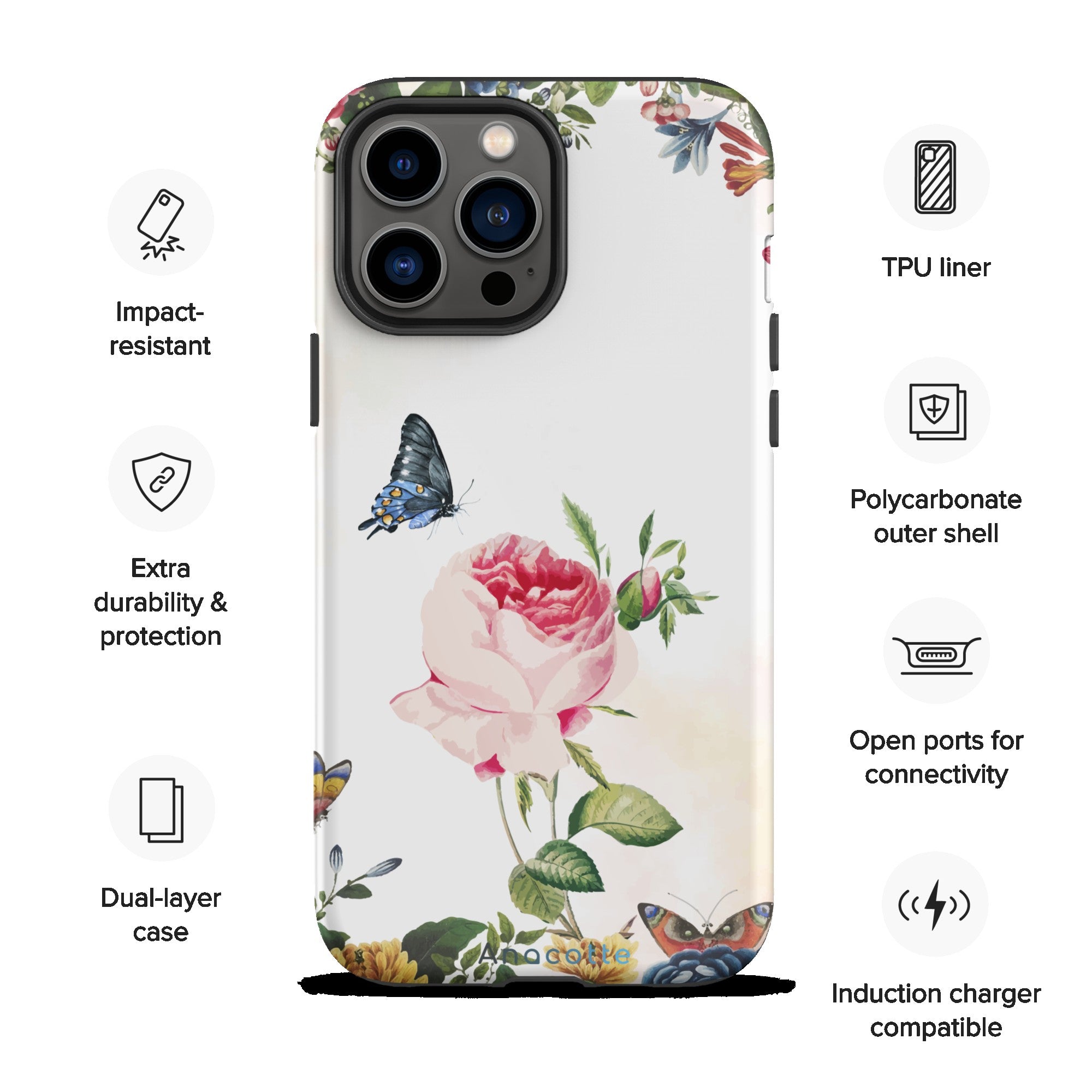 Anacotte Stunning Flower and Butterfly iPhone case Anacotte