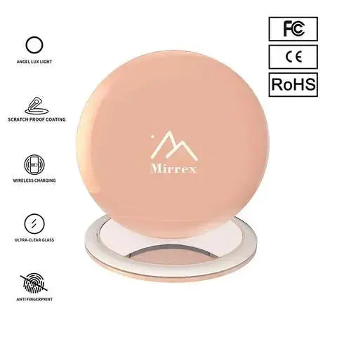 Portable lighted makeup mirror with Wireless Charging Base Mirrex
