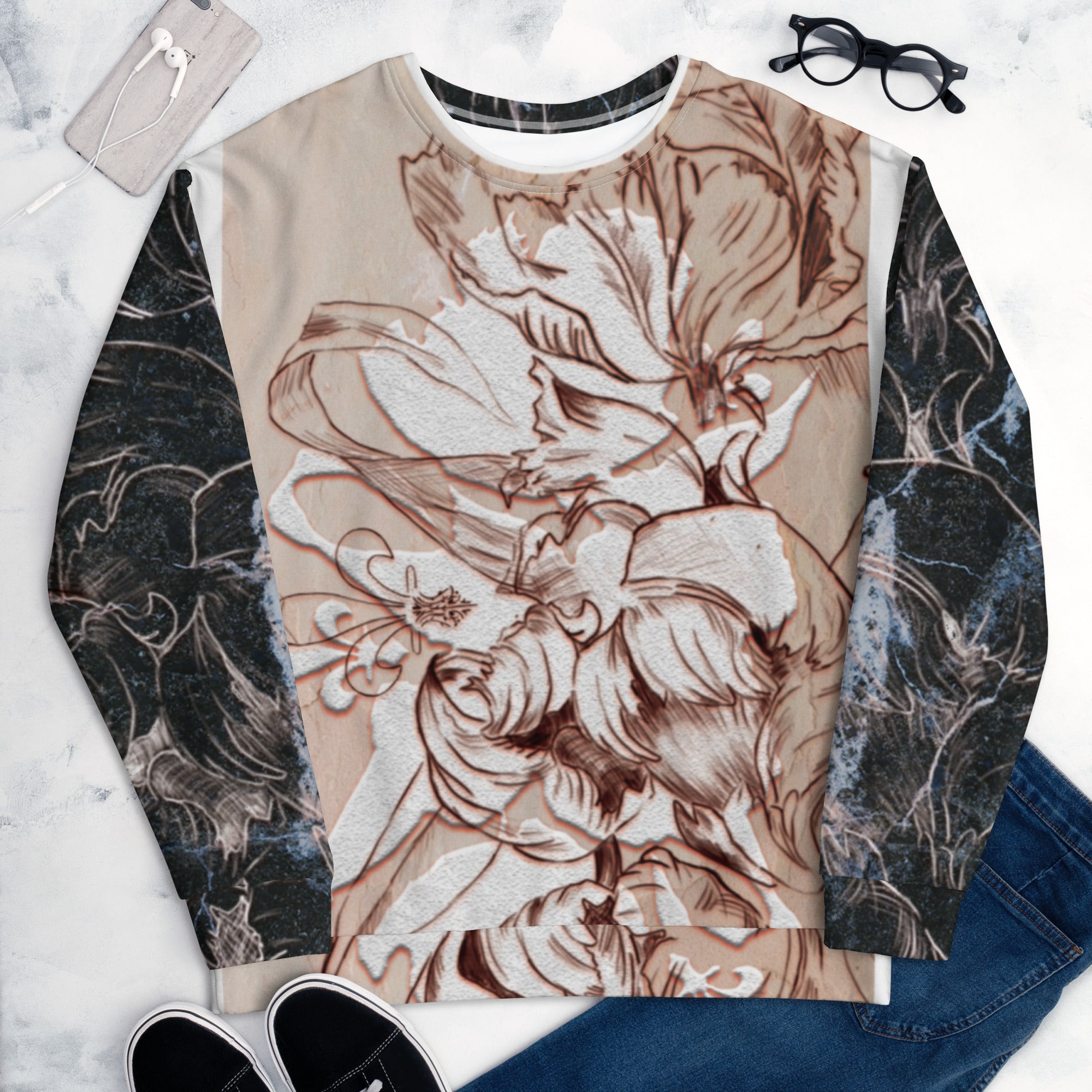 Anacotte Unisex Abstract Floral Full Printed Sweatshirt