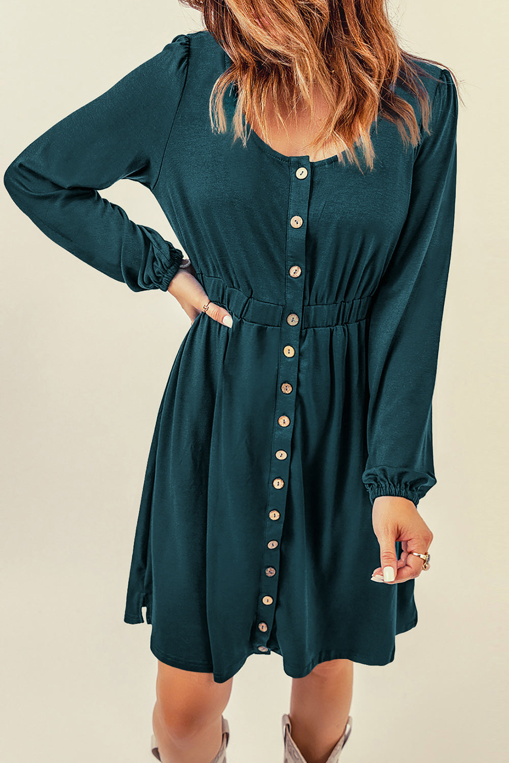 Button Down Long Sleeve Dress with Pockets