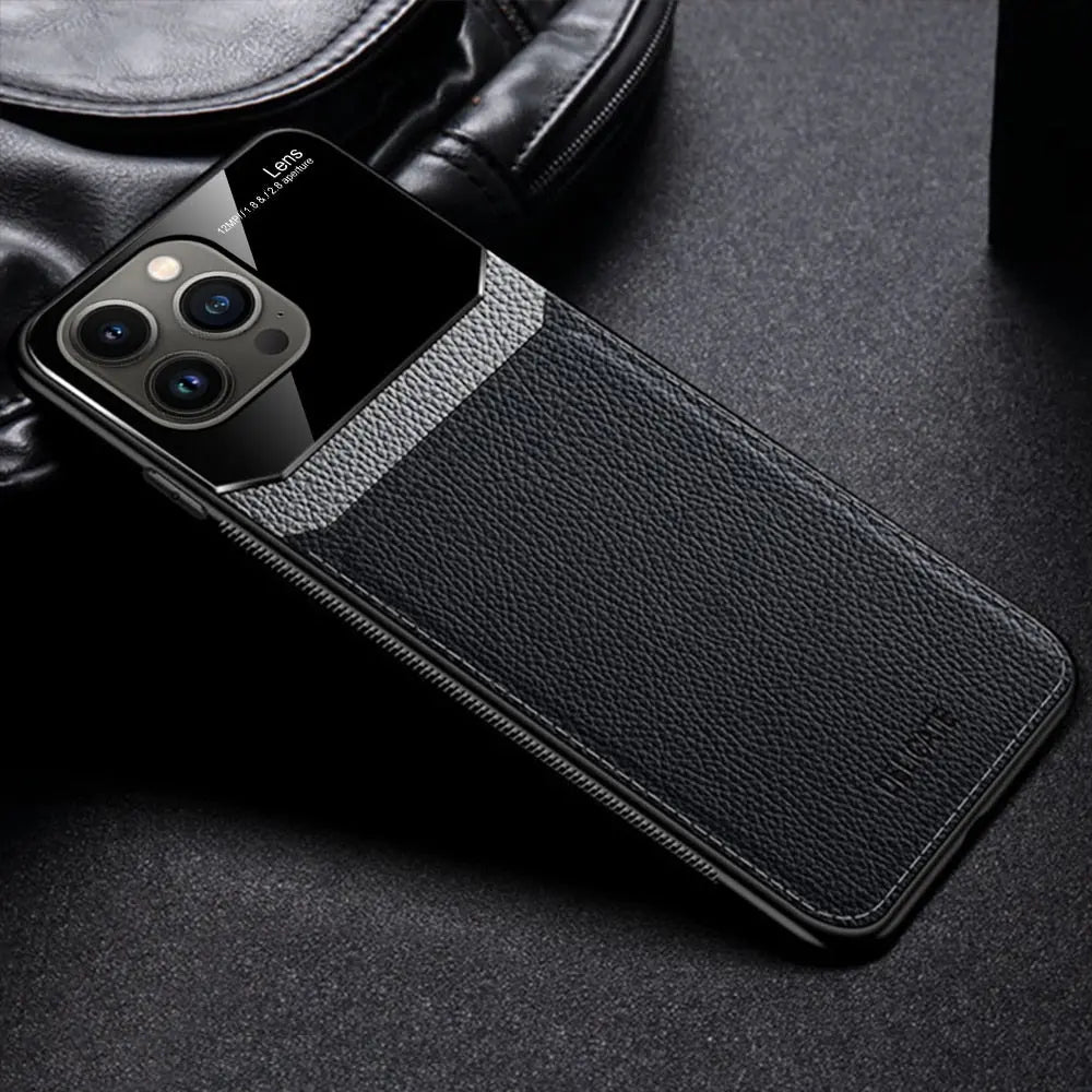 iPhone 14 Anacotte Leather Texture Plexiglass Back Cover Soft Silicone Bumper Shockproof Coque iPhone case Anacotte