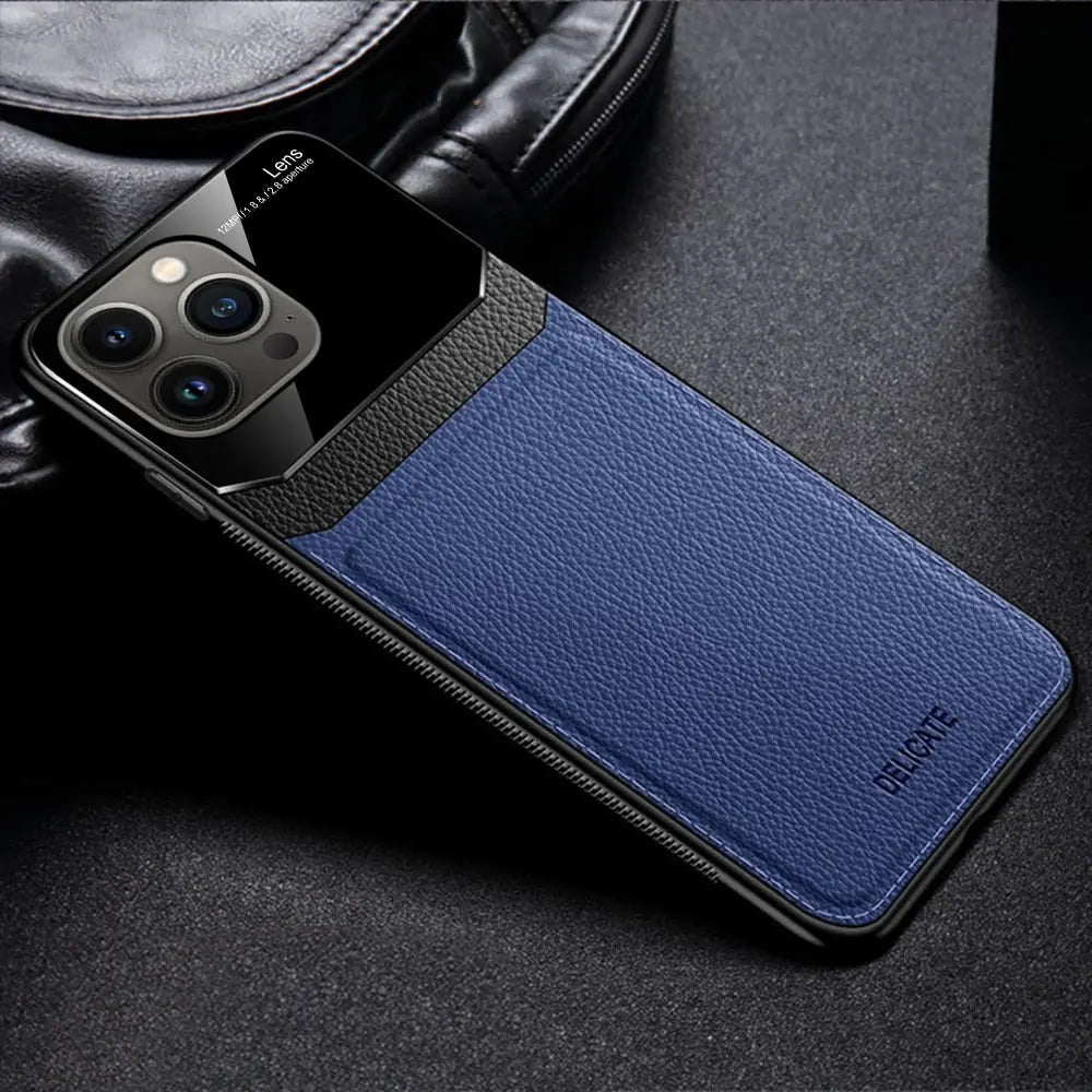 iPhone 14 Anacotte Leather Texture Plexiglass Back Cover Soft Silicone Bumper Shockproof Coque iPhone case Anacotte