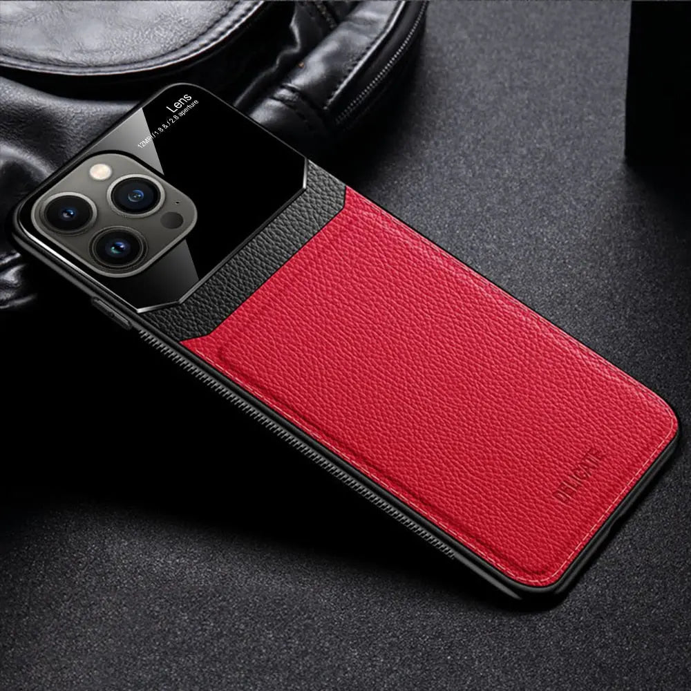 iPhone 14 Anacotte Leather Texture Plexiglass Back Cover Soft Silicone Bumper Shockproof Coque iPhone case Anacotte