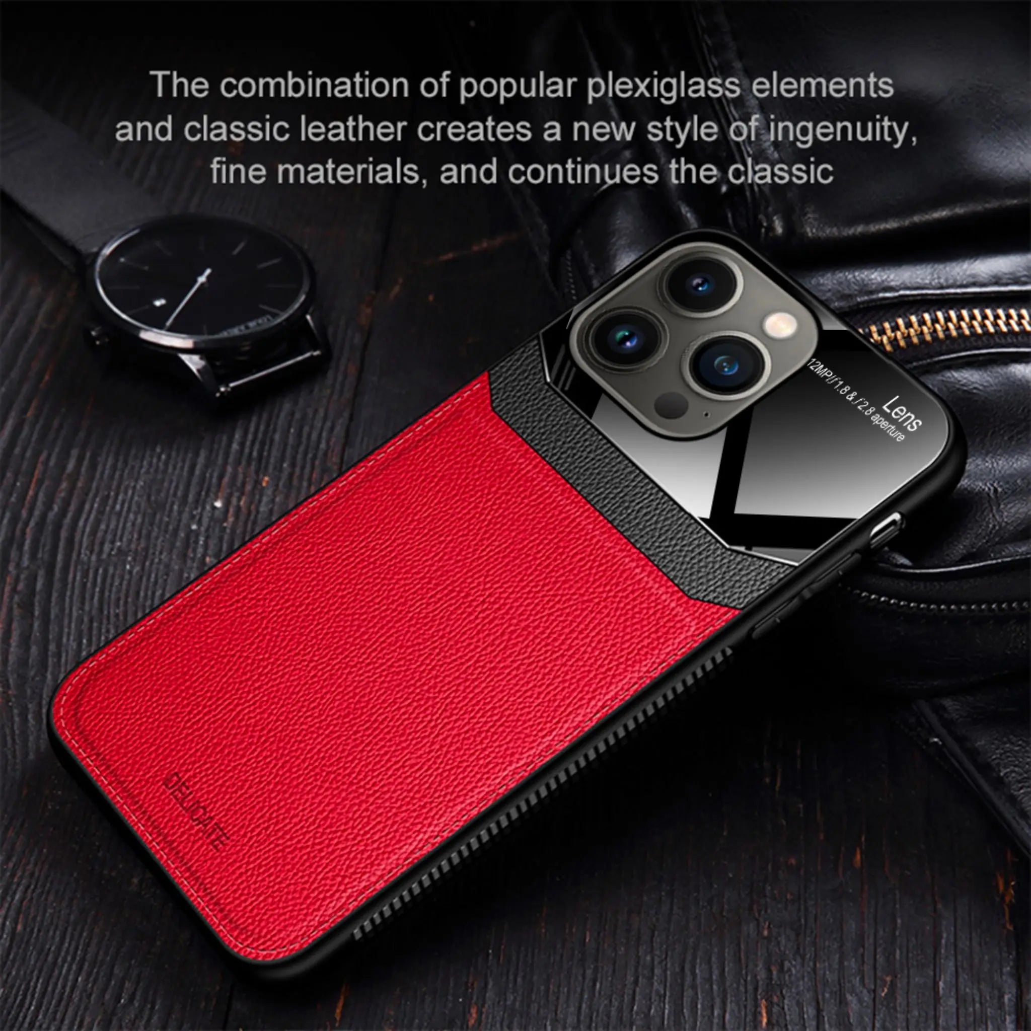 iPhone 14 Anacotte Leather Texture Plexiglass Back Cover Soft Silicone Bumper Shockproof Coque iPhone case Anacotte