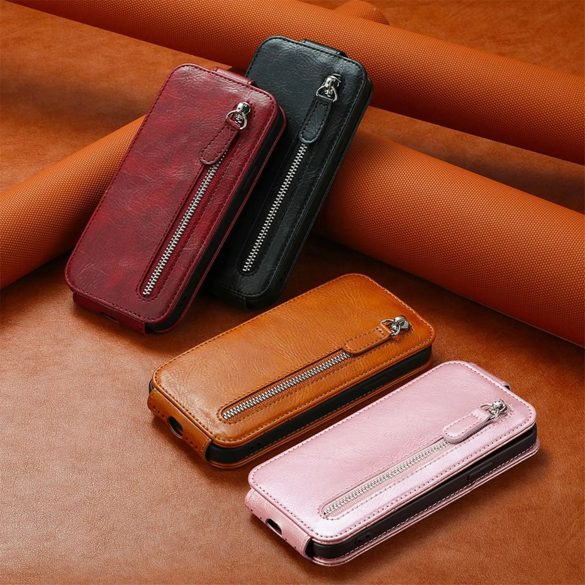 iPhone 14 Anacotte Leather Zipper Card Wallet Flip Cover Car Magnetic Holder Stand Coque iPhone case Anacotte
