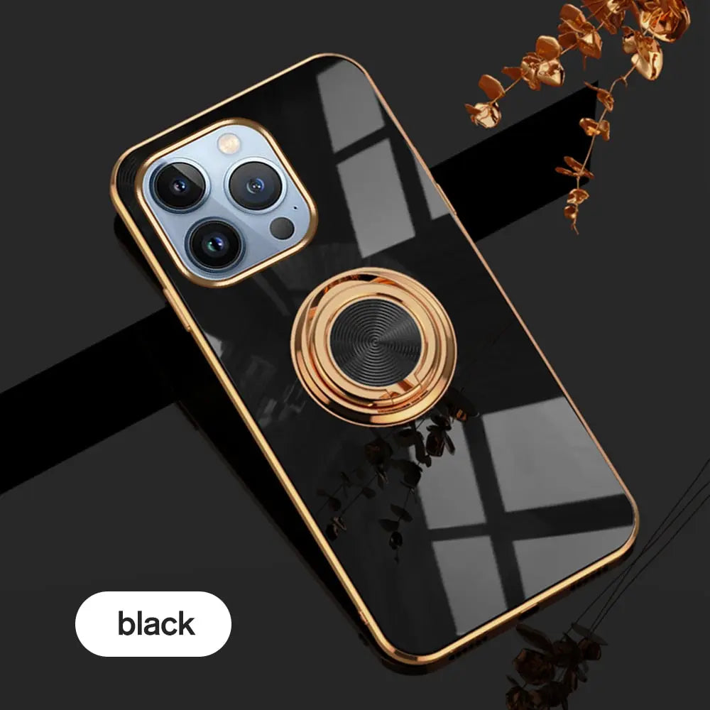 iPhone 14 Anacotte Plating Ring Protect Shell Magnetic Stand Holder Cover Coques iPhone case Anacotte