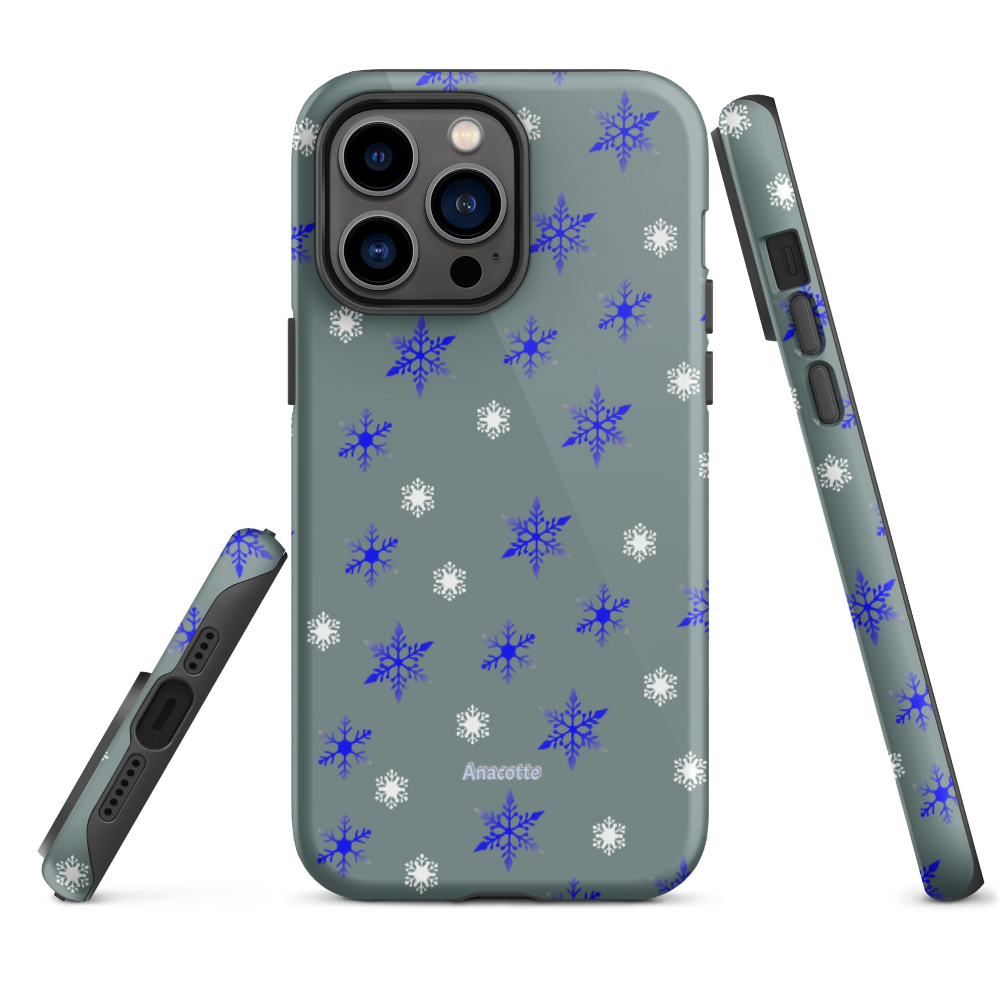 iPhone 14, 13, 12, 11 Christmas Theme iPhone Cases Blue Snow Anacotte