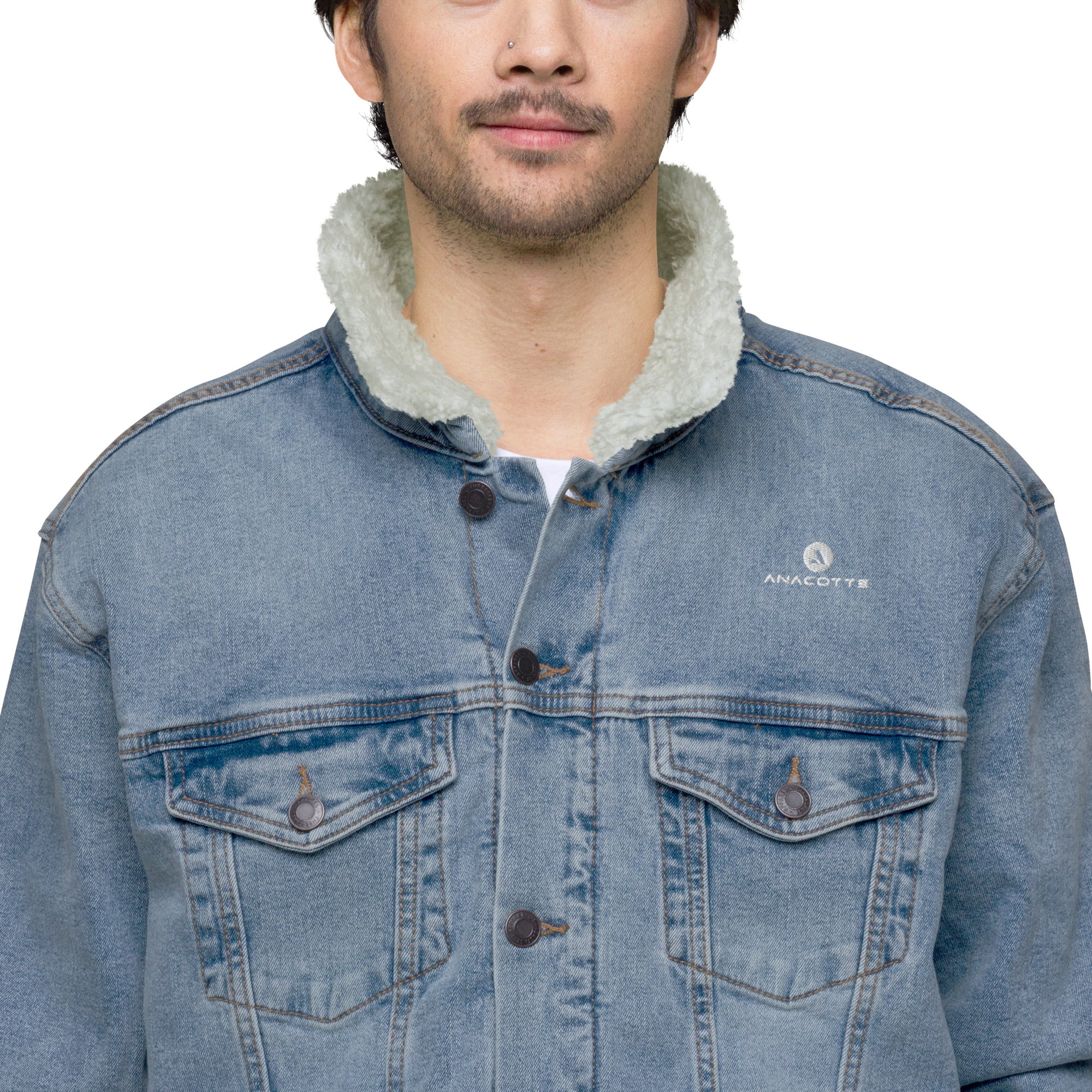 Anacotte Men's Sherpa Denim Shirt Trucker Jacket