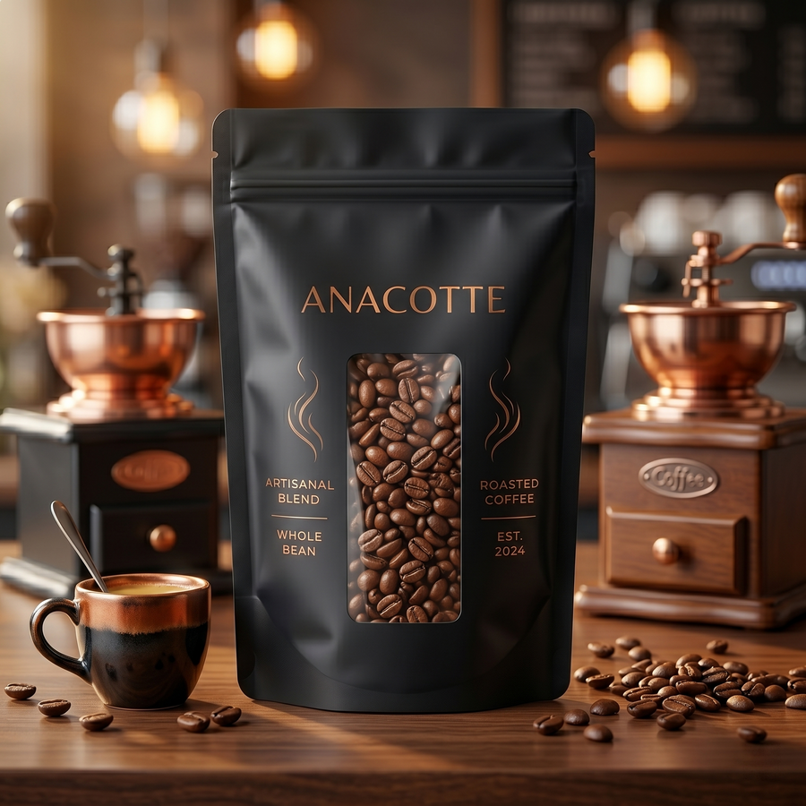 Matte Black Coffee Pouches with Window and Valve
