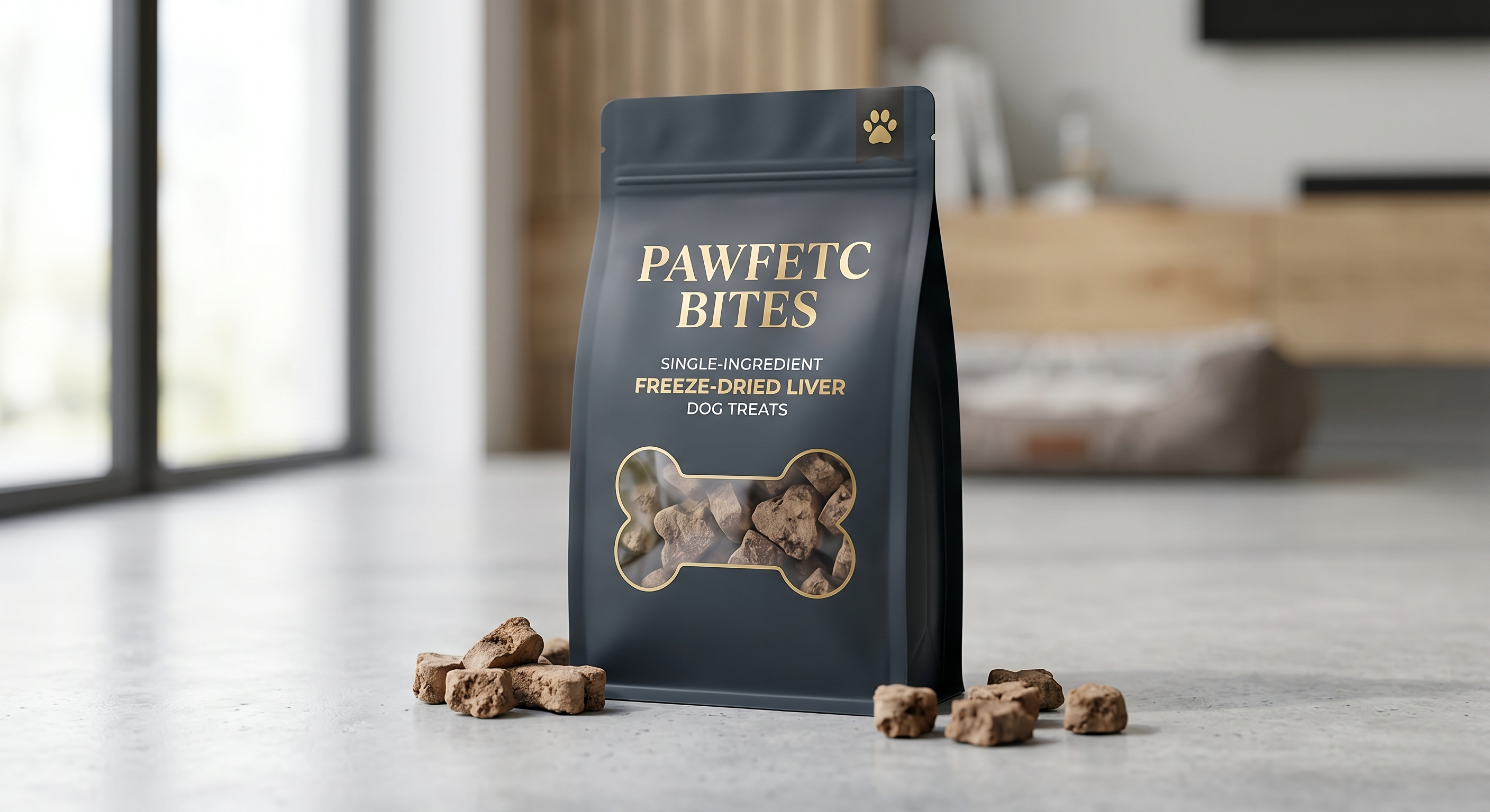 8 oz / 250g Custom Pet Treat Flat Bottom Pouches | Window Box Pouch Packaging