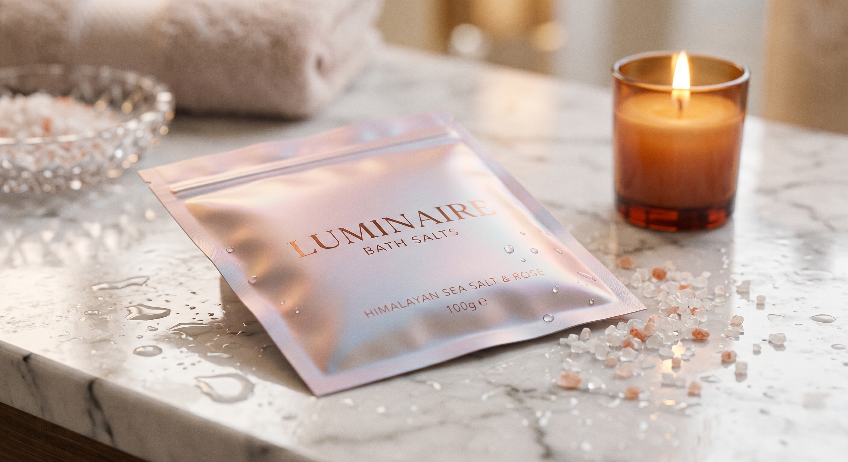 4 oz / 100g Custom Flat Pouch for Bath Salts & Scrubs | Luxury Cosmetic Sachet