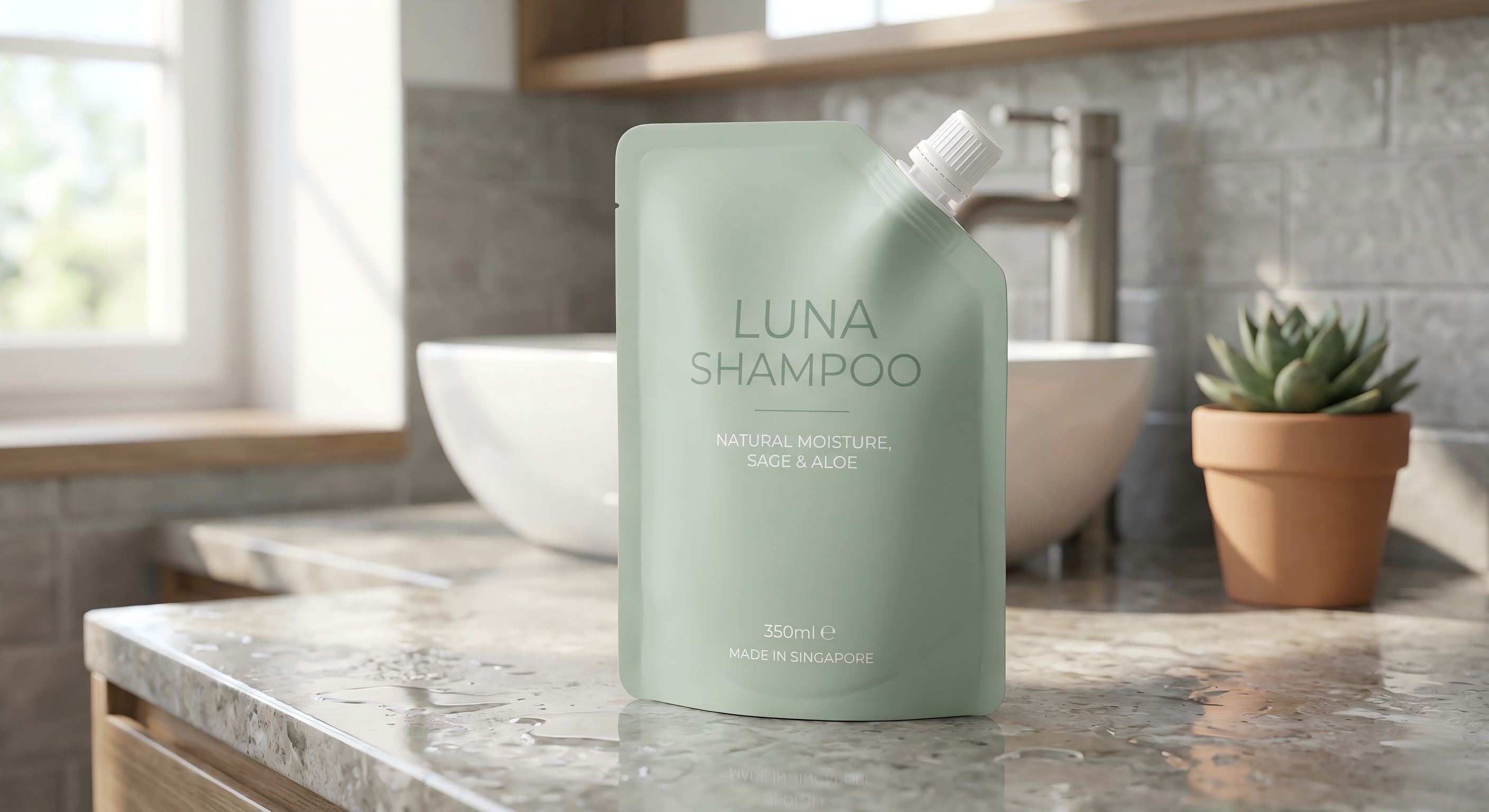 250ml / 8.5 fl oz Custom Spout Pouch for Shampoo & Body Wash | Liquid Refill Packaging