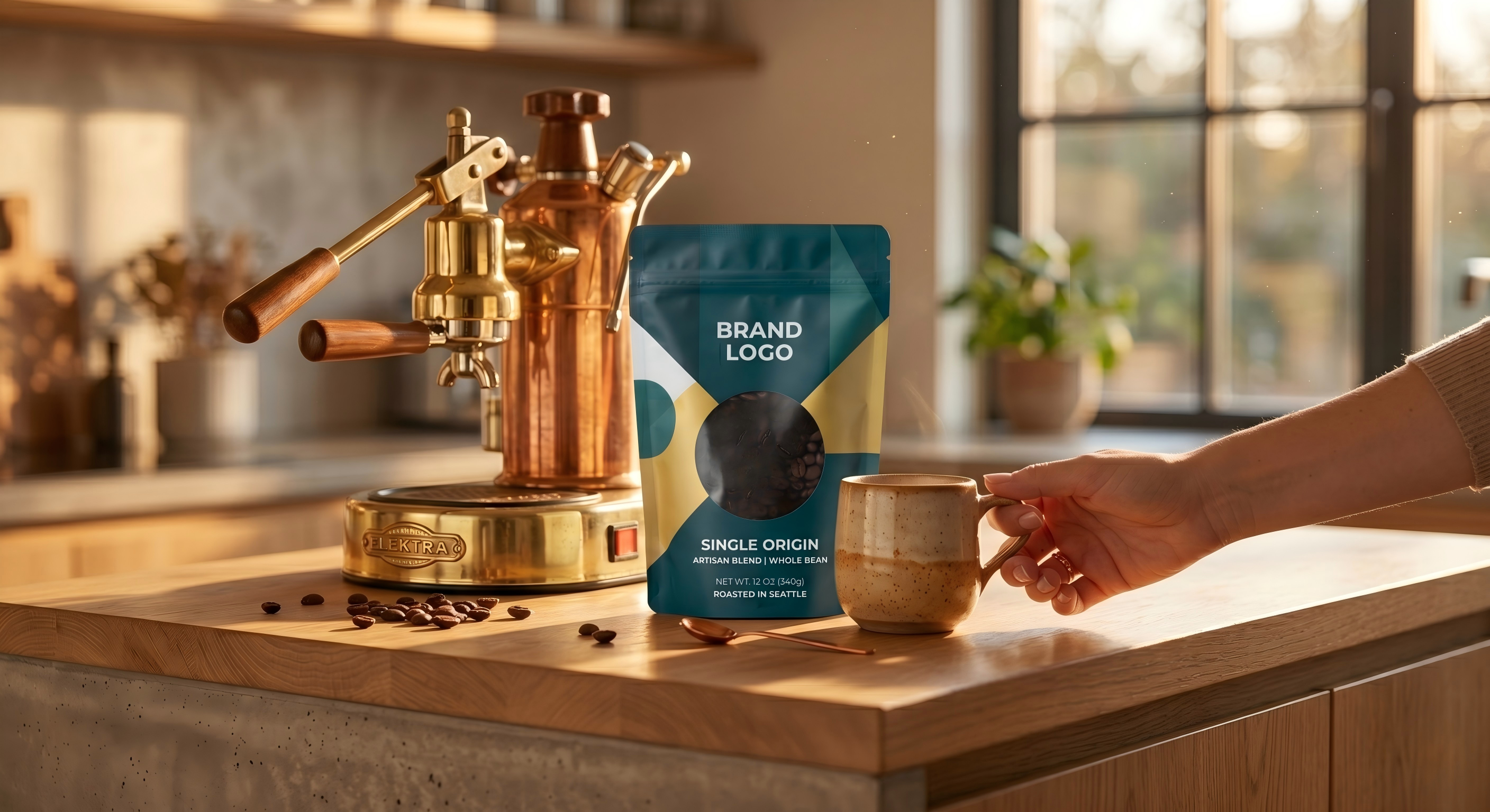 Custom Printed Stand Up Coffee Pouch with Window | Personalized Flexible Packaging