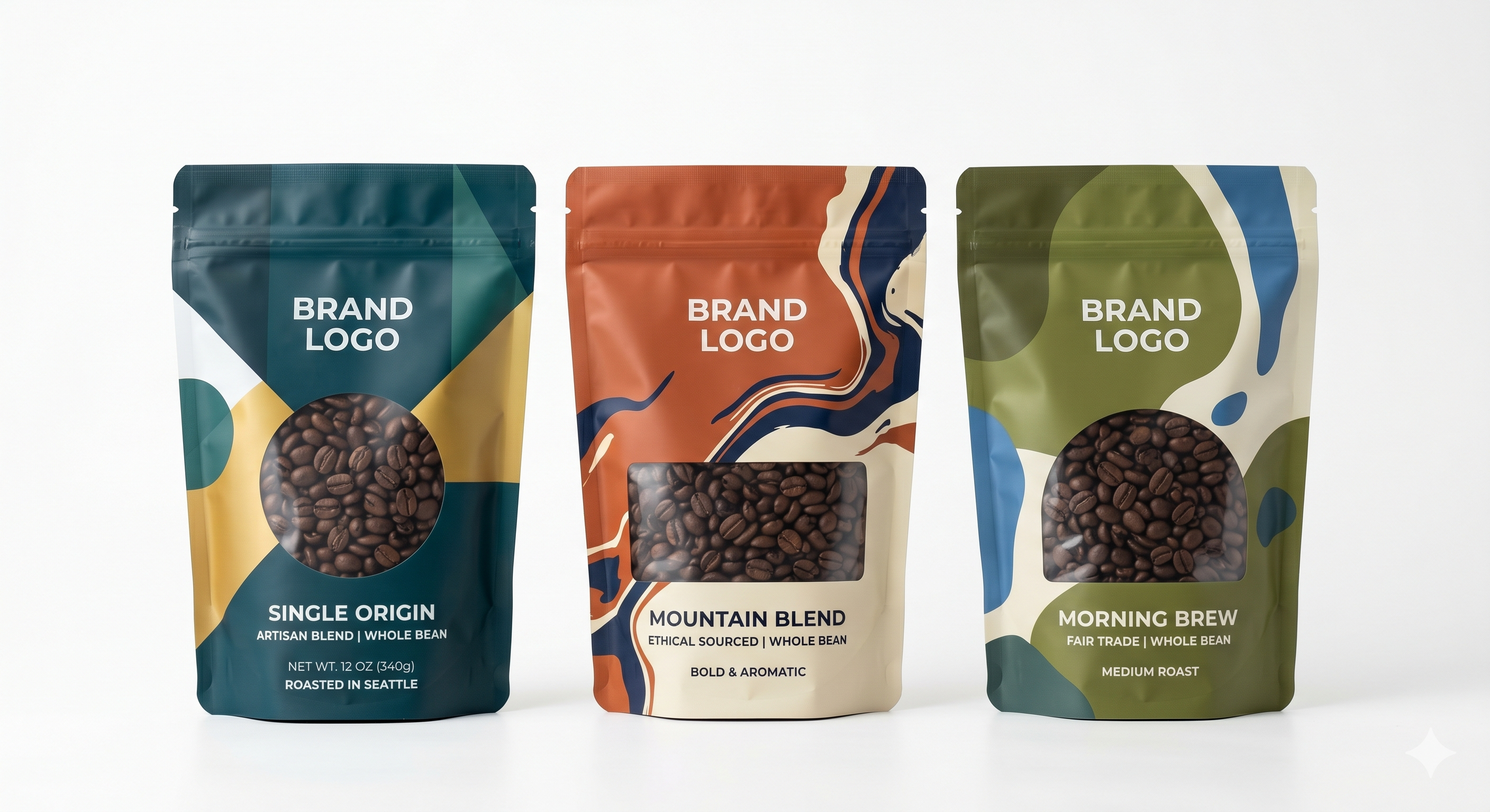 Custom Printed Stand Up Coffee Pouch with Window | Personalized Flexible Packaging