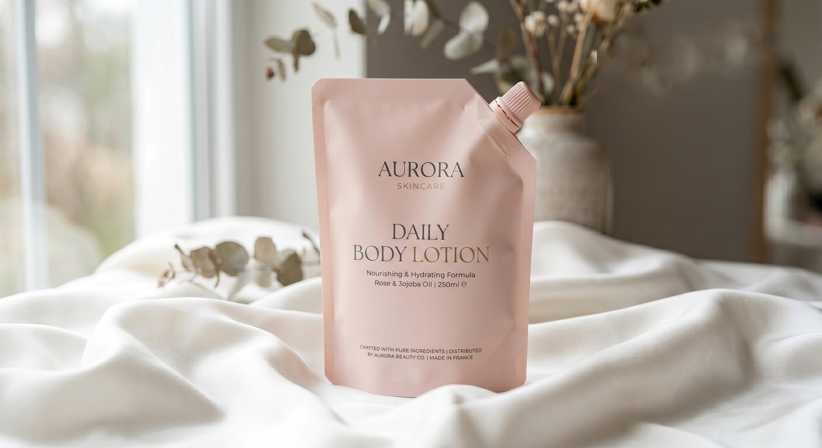 250ml / 8.5 fl oz Custom Spout Pouch for Body Lotion | Cosmetic Liquid Packaging