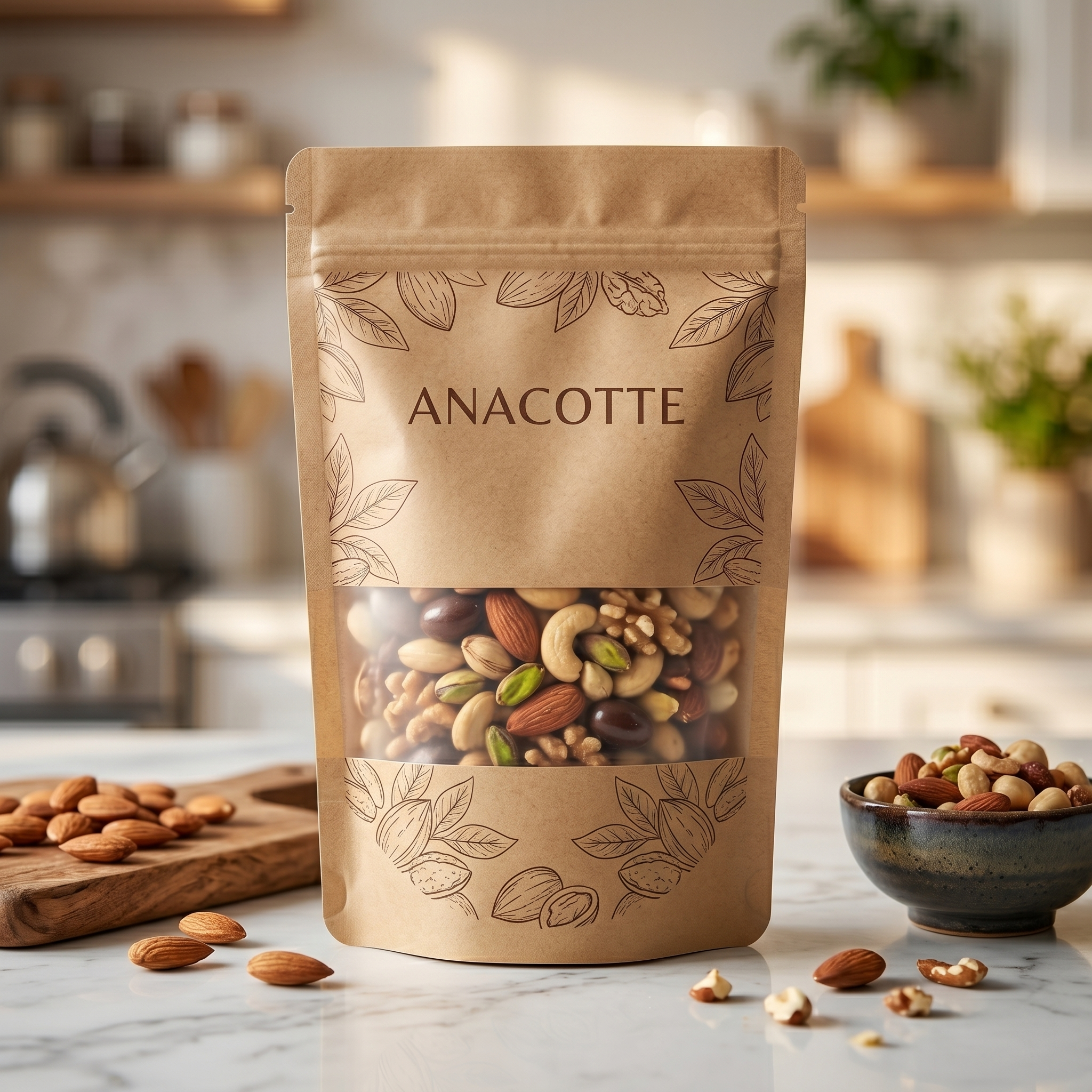 Kraft Paper Stand-Up Pouches with Frosted Window and Zipper