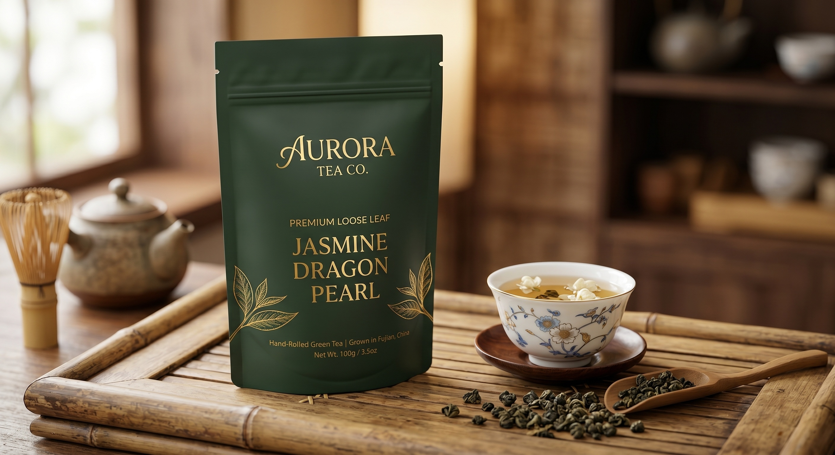Premium 4 oz / 100g Loose Leaf Tea Stand Up Pouch | Custom Foil Aroma Bag