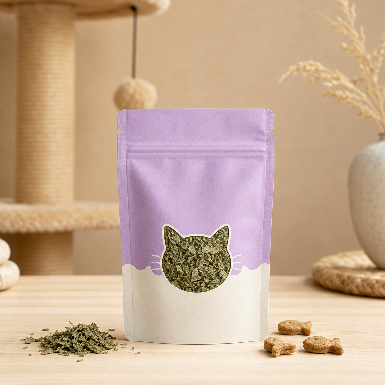 Custom catnip cat treat flat pouch