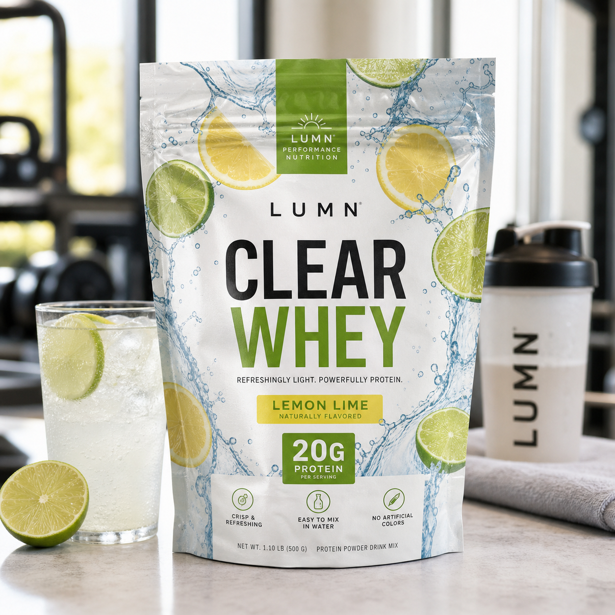 Realistic custom clear whey protein powder stand-up pouch