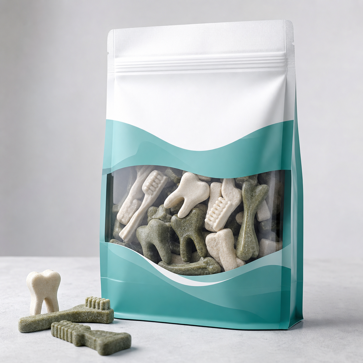 Custom dental dog treat flat bottom pouch