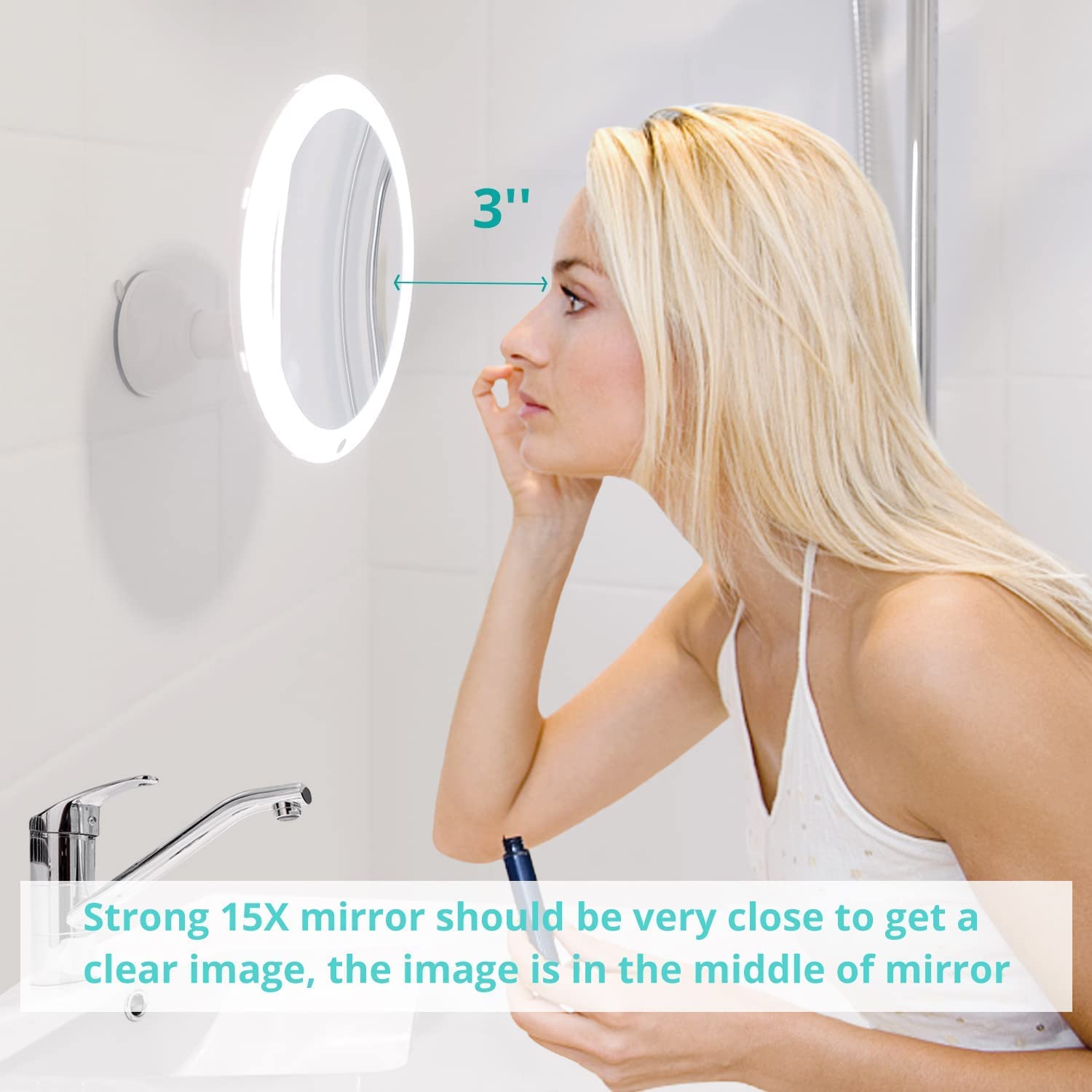 15x magnifying mirror with light 8 Inch with Suction Cups, Dual Power Supply, Adjustable Lighting Mirrex Inc.