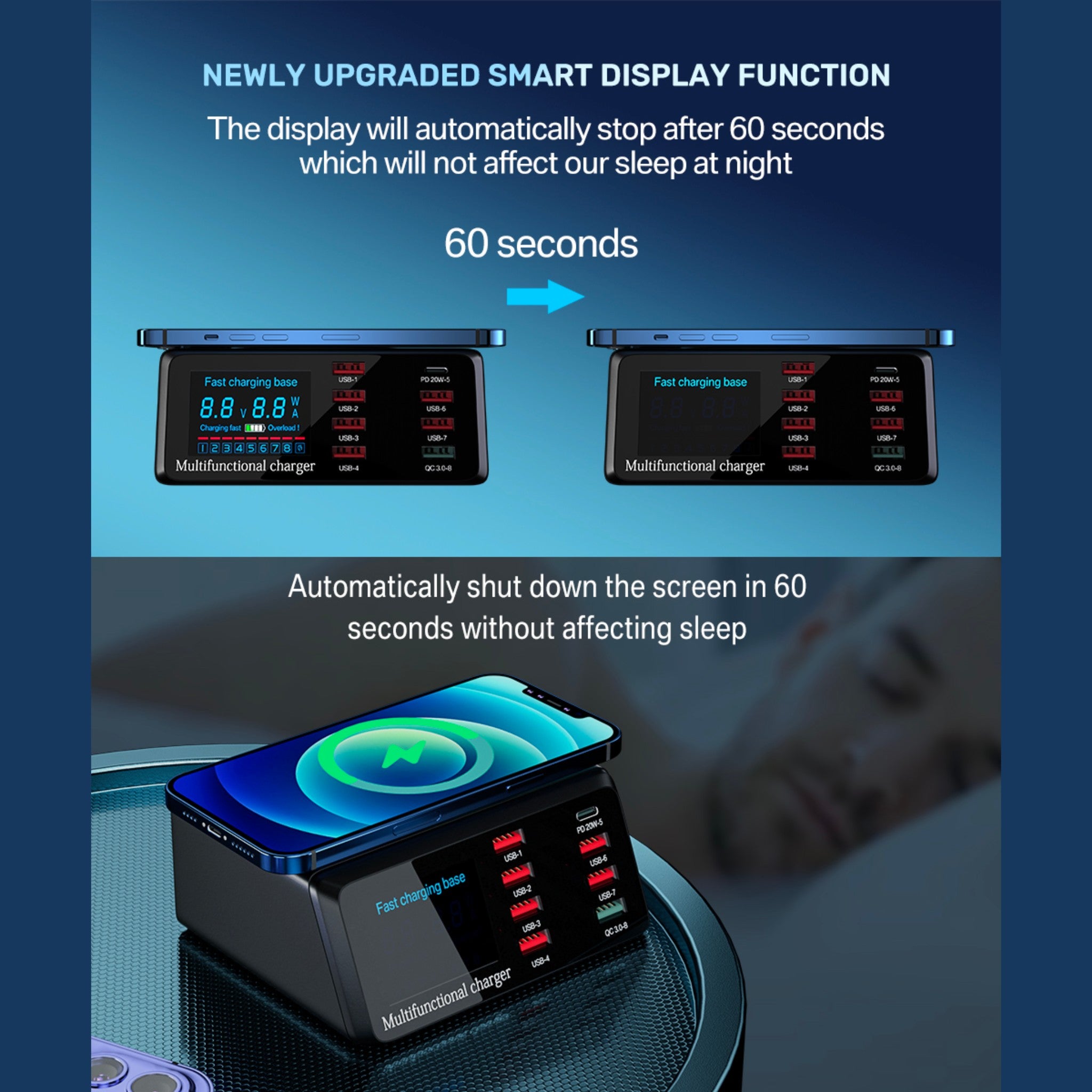 8 Port LED Display, Fast Charger, for iPhone 13 12, Xiaomi, Huawei, Samsung Anacotte