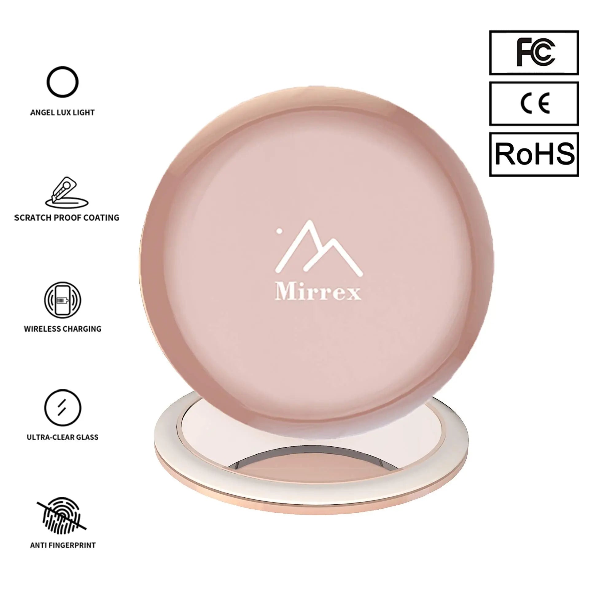 Portable Lighted Makeup Mirror with Wireless Charging Rose Gold Color Mirrex Inc.