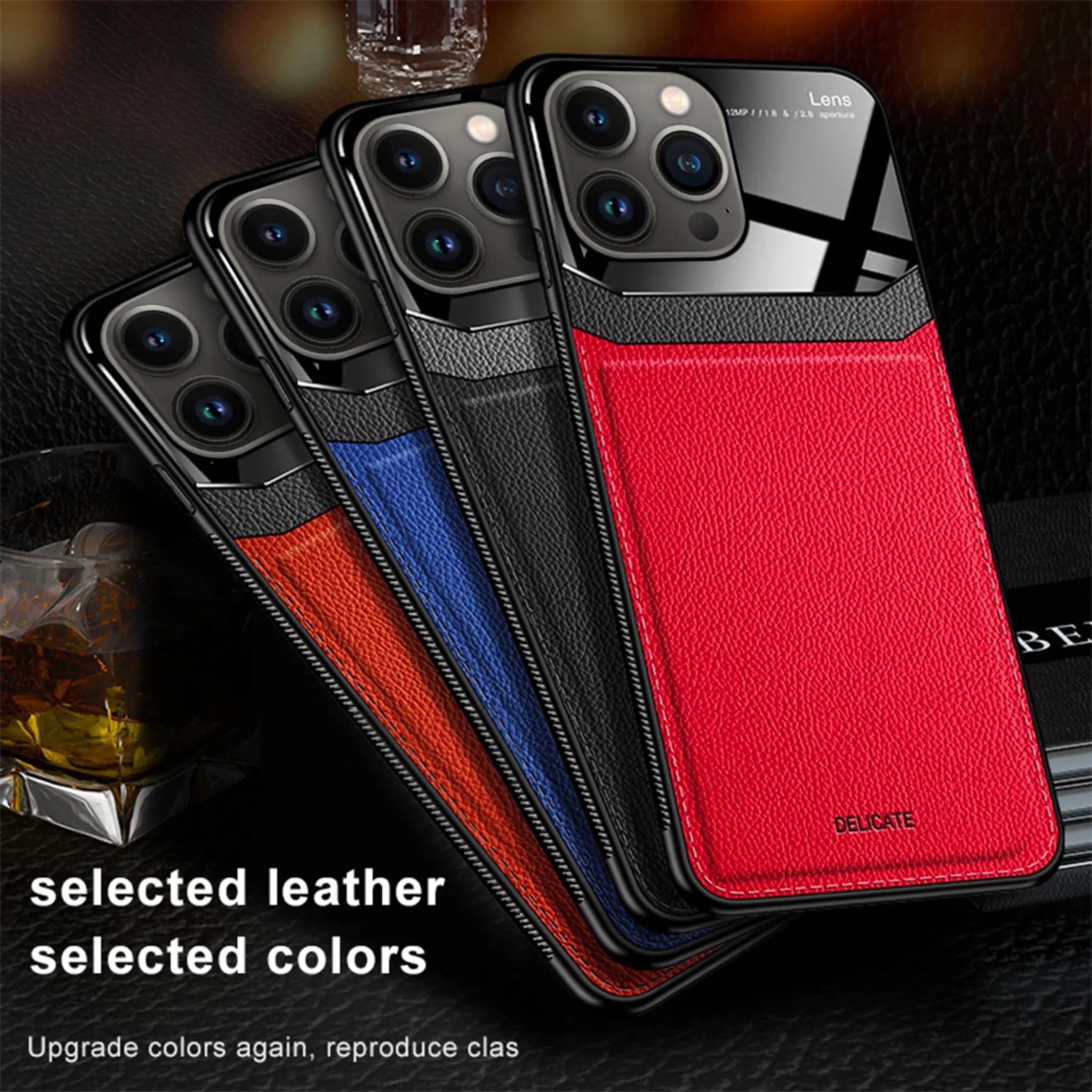 iPhone 14 Anacotte Leather Texture Plexiglass Back Cover Soft Silicone Bumper Shockproof Coque iPhone case Anacotte