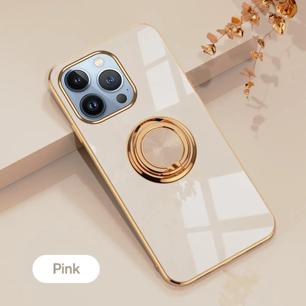iPhone 14 Anacotte Plating Ring Protect Shell Magnetic Stand Holder Cover Coques iPhone case Anacotte